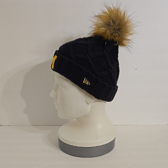 NCAA Michigan Wolverines Knit Beanie with Fur Pom - Maize & Blue - OS - Picture 2 of 10